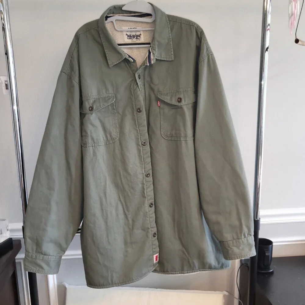 Levis Mens Sherpa Lined Jacket 3XL Cabincore Grunge Distressed Farmcore Neutral - Picture 2 of 14